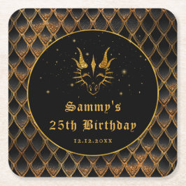 Black Dragon Scales Guld Faux Glitter Birthday Underlägg Papper Kvadrat