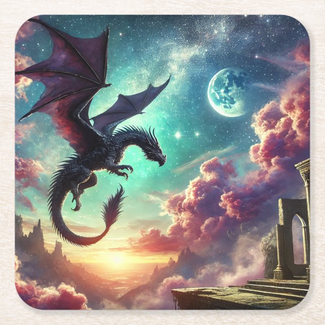 Black Dragon Underlägg Papper Kvadrat (Framsidan)
