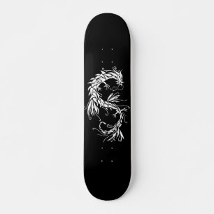Bläck Dragon White på Svart Skateboard