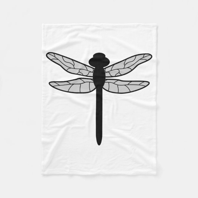 Black Dragonfly Silhouette On White Fleecefilt (Framsidan)