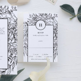 Black Dramatic Monogram WAN Bröllop OSA Kort