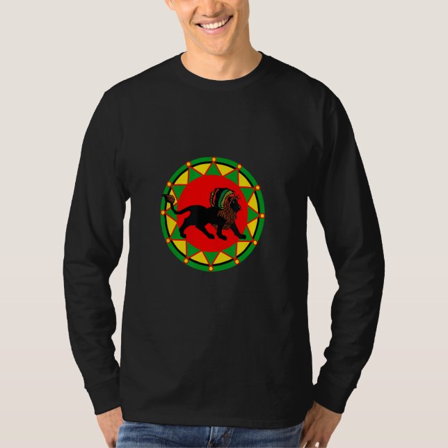 Black Dreadlock Rasta Reggae Lion Design T Shirt (Framsida)