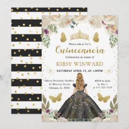 Black Dress Blonde Princess Quinceanera Inbjudningar