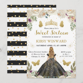 Black Dress Blonde Princess Sweet 16 Inbjudningar