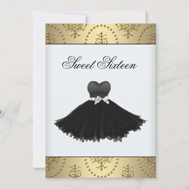Black Dress Guld Chandelier Sweet sixteen Birthday Inbjudningar (Framsida)