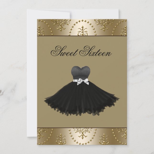 Black Dress Guld Chandelier Sweet sixteen Birthday Inbjudningar (Framsida)