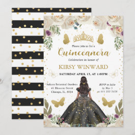 Black Dress Mörk Skin Princess Quinceanera Inbjudningar