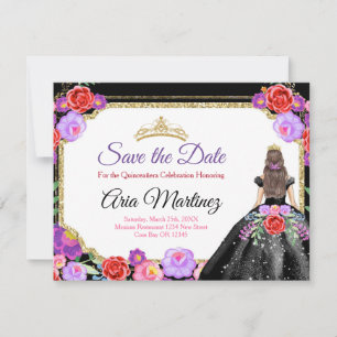 Black Dress Quinceañera Spara det mexikanska datum Tack Kort
