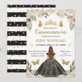 Black Dress Red Hair Princess Quinceanera Inbjudningar
