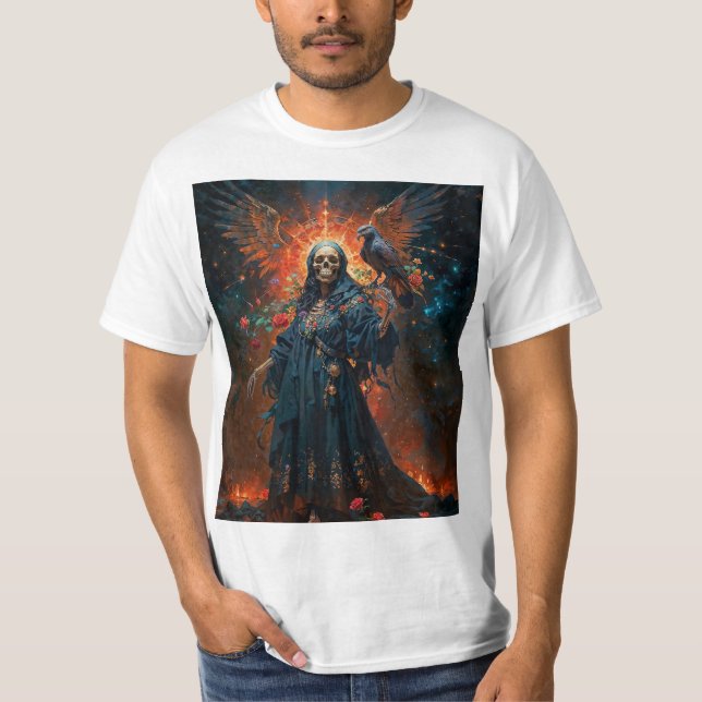Black Dress Santa Muerte T Shirt (Framsida)