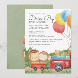 Black Drive by Woodland Animals Lastbil Baby Showe Inbjudningar