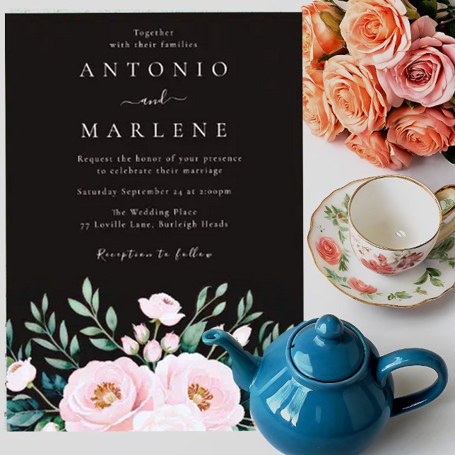 Black Dusty Rose Blush Floral Fall Boho Wedding Inbjudningar (Skapare uppladdad)