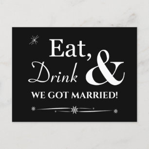Black Eat Drink We Har Married Retro Elopement Vykort