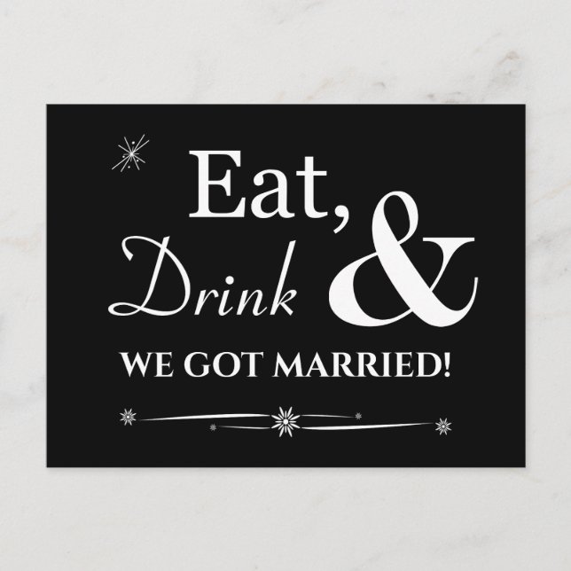 Black Eat Drink We Har Married Retro Elopement Vykort (Framsida)