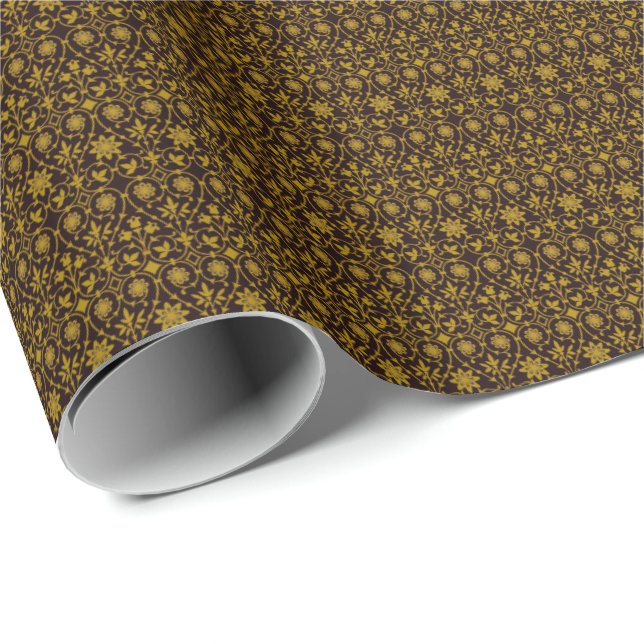 Black Ebony och Guld Filigree Mönster  Presentpapper (Rullad Hörn)