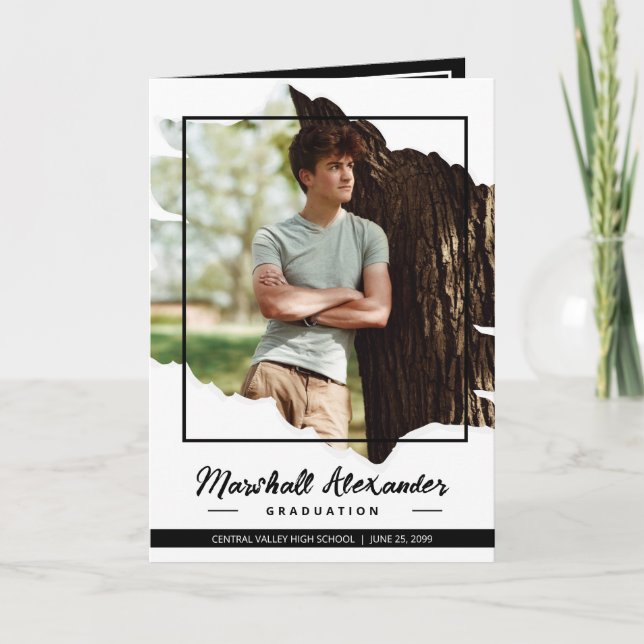 Black Edgy Abstrakt Torn Photo Studenten Inbjudan (Framsida)