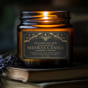 Black Editable Witchy Tarot Honeybee Candle-etiket Rektangulärt Klistermärke