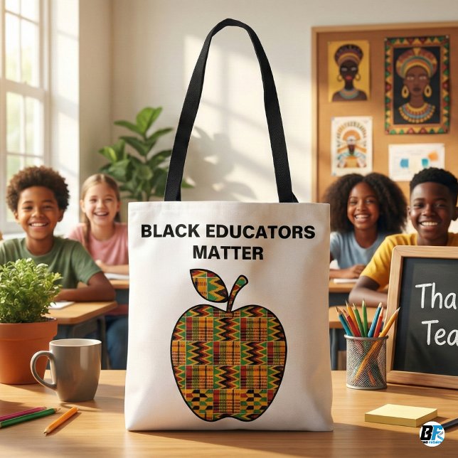Black Educators Matter Kente Cloth Apple Teacher Tygkasse (Skapare uppladdad)