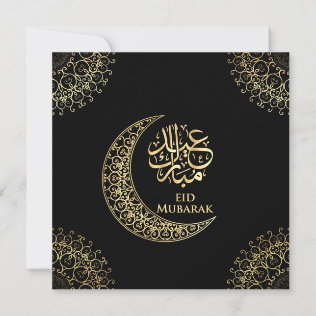 Black Eid Mubarak Guld Islamic Calligraphy Julkort (Framsida)