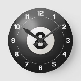 Black Eight Boll Rund Klocka