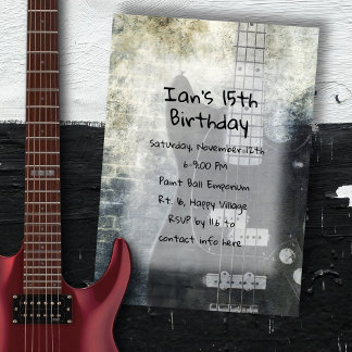 Black Electric Guitar Tonåring Sons Birthday Inbjudningar
