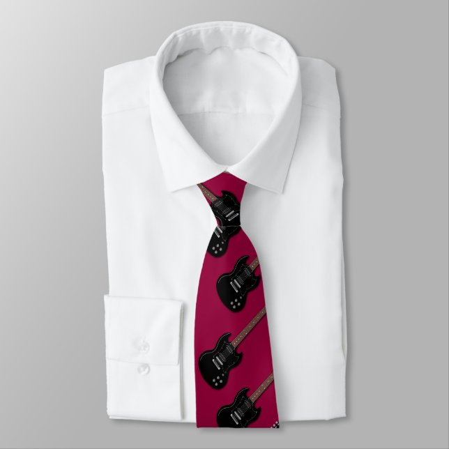 Black Electric Guitars Musician Burgundy Tie Slips (Bunden)