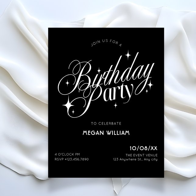 Black elegant birthday inbjudningar (Skapare uppladdad)