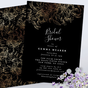 Black Elegant Botanical Inbjudningskort för möhipp
