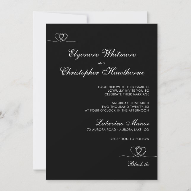 Black Elegant Chic Calligraphy Wedding Inbjudningar (Framsida)