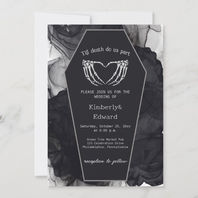 Black Elegant Coffin Gothic Halloween Bröllop Inbjudningar (Framsida)