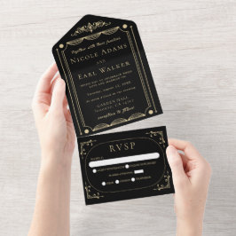 Black Elegant Deco Guld Retro Bröllop