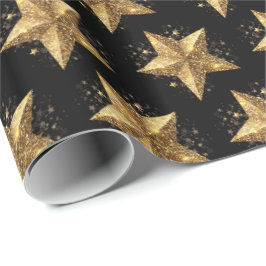 Black Elegant Gold Stars Pattern New Year winter Presentpapper