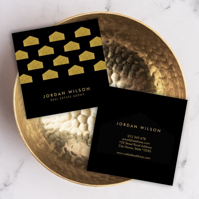 Black Elegant House Mönster Real Gods Fyrkantigt Visitkort (Skapare uppladdad)