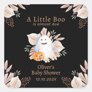 Black Elegant Little Boo Boho Ghost Baby Shower Fyrkantigt Klistermärke