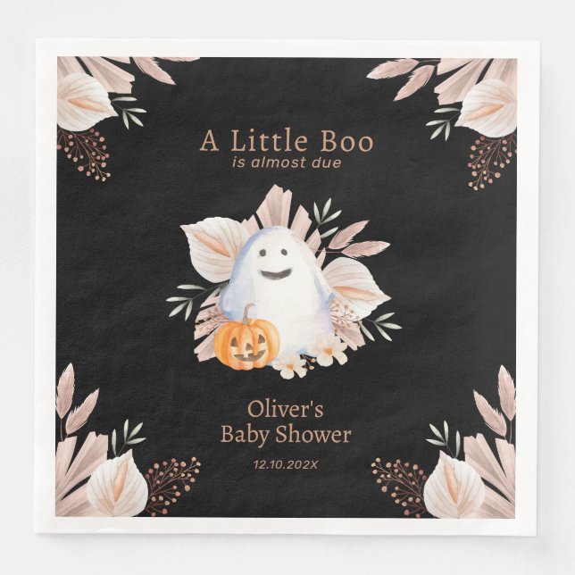 Black Elegant Little Boo Boho Ghost Baby Shower Pappersservett (Framsida)