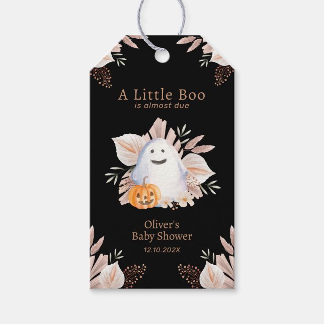 Black Elegant Little Boo Boho Ghost Baby Shower Presentetikett (Framsidan)