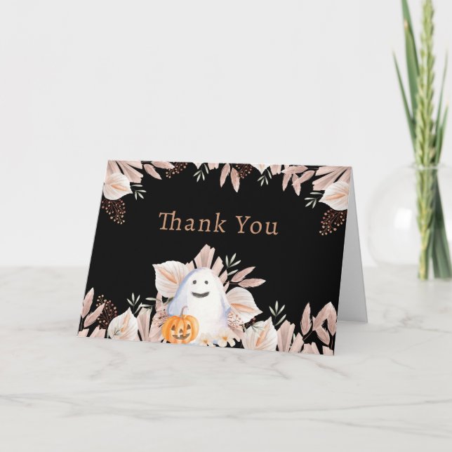 Black Elegant Little Boo Boho Ghost Baby Shower Tack Kort (Framsida)