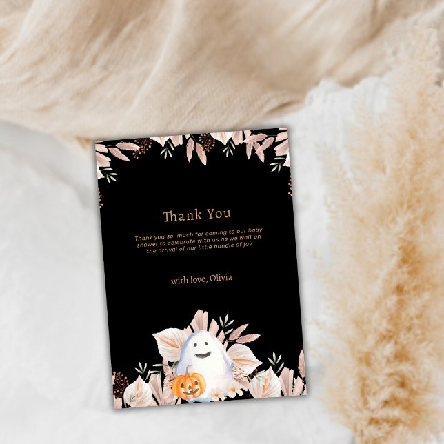 Black Elegant Little Boo Boho Ghost Baby Shower Tack Kort (Black Elegant Little Boo Boho Ghost Baby Shower Thank You Card)