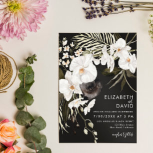 Black Elegant Luxury Blommigt Orchid Bröllop Inbjudningar