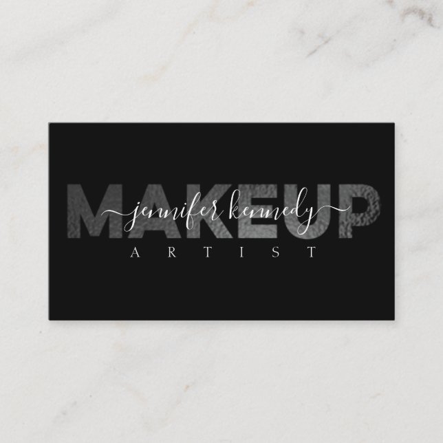 Black Elegant Metallic Makeup Artist Beauty Salon Visitkort (Framsida)