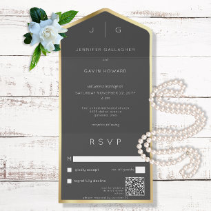 Black Elegant Modern Monogram QR