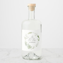 Black elegant, modernt botaniskt skript bröllop li spritflaskor etikett