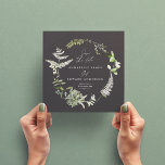 Black elegant, modernt botaniskt skript bröllop spara datumet<br><div class="desc">Svartbohemiskt botaniskt,  modernt elegant snyggt bröllop spara datum-inbjudningskort. Vackra handtryckta vattenfärger i botaniska blommigtar och manustext. Modern på trendsvart,  vitt grått och grönt.</div>