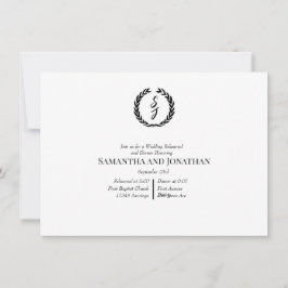 Black Elegant Monogram Wreath Wedding Rehearsal Inbjudningar