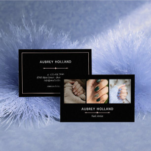 Black Elegant Nail Artist Photo Collage Visitkort