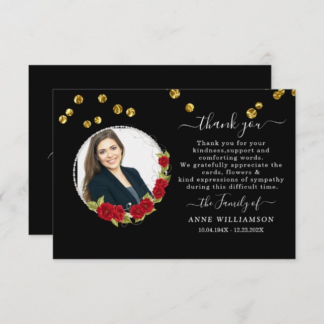 Black Elegant Red Blommigt Funeral Tackeral You Ca Tack Kort (Fram/baksida)