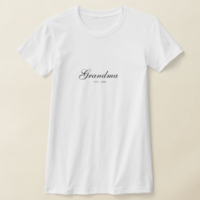 Black Elegant Script Established Grandma T Shirt (Laydown)