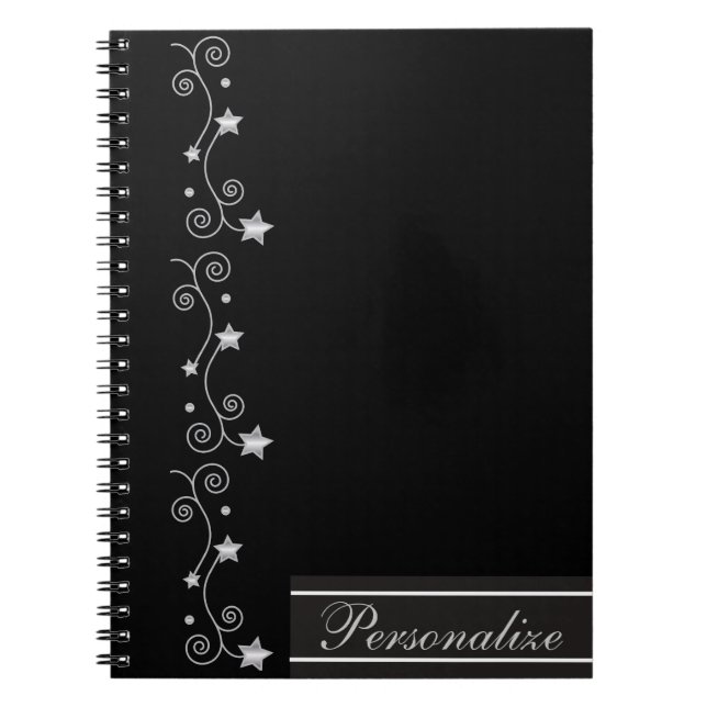 Black Elegant Star-design Anteckningsbok (Framsidan)