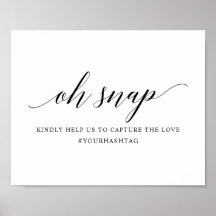 Black Elegant Typography Bröllop hashtag Sign