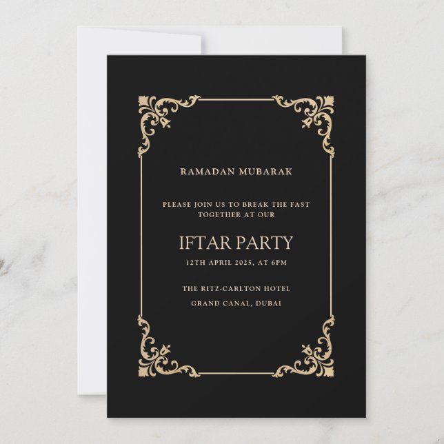 Black Elegant Vintage Frame Ramadan Iftar Party Inbjudningar (Framsida)